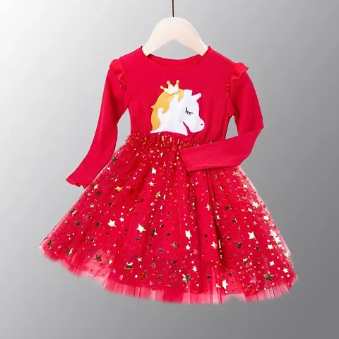Partywear Polycotton Star Print Dress for Girls