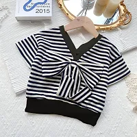 White and Black Striped Cotton Spandex Top and Skirt Set-thumb1