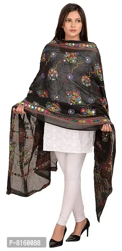 LX India Women's Cotton Embroidered Kutchi Dupatta Chakachak (black)-thumb2