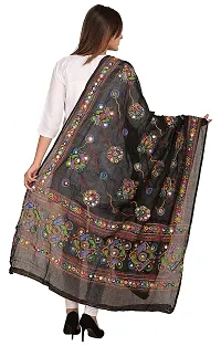 Laxmi hosiery Women's Cotton Dupatta ( Black, Free Size)-thumb2