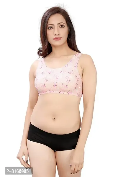 LX PRODUCTS Women's/Girls Printed Bra Padded Non-Wired +Black boy Short(Pack-2) Multicolour- Free Size (28 to 34) (Free Size, Light Pink + Black boy Short)