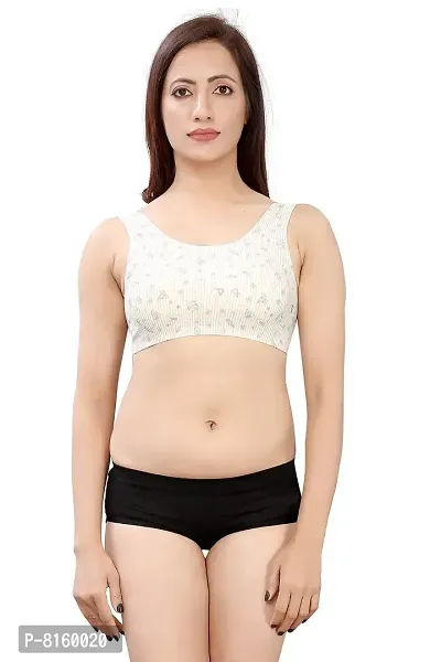 LX PRODUCTS Women's/Girls Printed Bra Padded Non-Wired +Black boy Short(Pack-2) Multicolour- Free Size (28 to 34) (Free Size, of White Bra + Black boy Short)