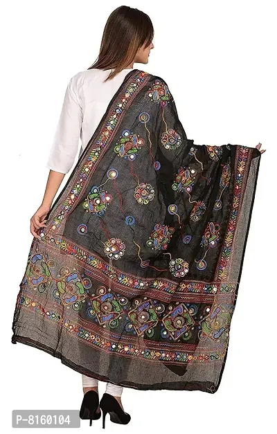 Arb creation India Women's Cotton Embroidered Kutchi Dupatta Chakachak (black, red, blue, white)-thumb3