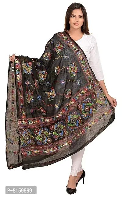 Laxmi hosiery Women's Cotton Dupatta ( Black, Free Size)