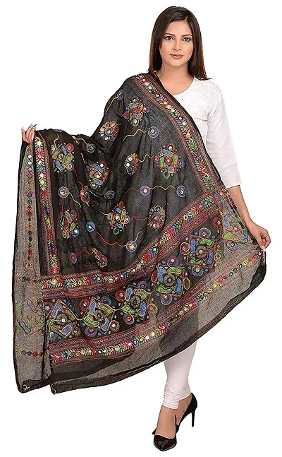 Laxmi hosiery Women's Dupatta ( Black, Free Size)