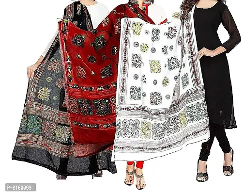 Arb creation Womens Cotton Dupattas  Stoles Multicolour_Free Size - Pack of 3 Black,Red  White