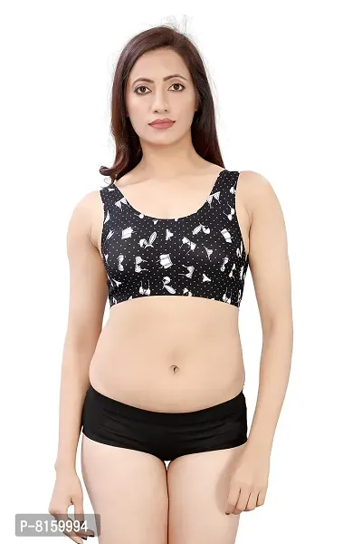 LX PRODUCTS Women's/Girls Printed Bra Padded Non-Wired +Black boy Short(Pack-2) Multicolour- Free Size (28 to 34) (Free Size, Black Bra Print + Black boy Short)