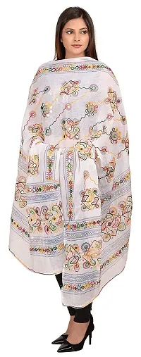 LX India Women's Cotton Embroidered Kutchi Dupatta Chakachak (white)-thumb1