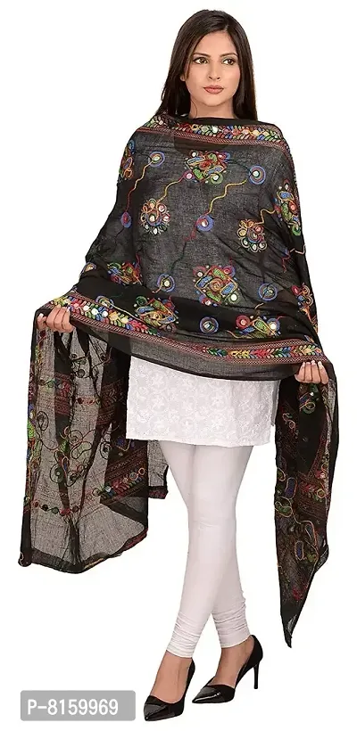 Laxmi hosiery Women's Cotton Dupatta ( Black, Free Size)-thumb2