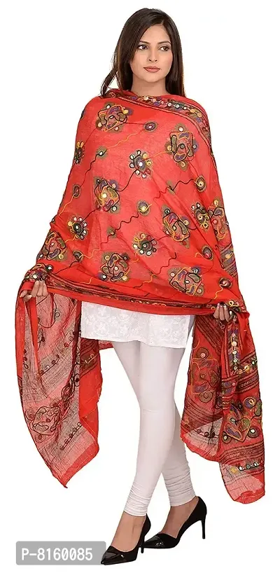 LX India Women's Cotton Embroidered Kutchi Dupatta Chakachak (gajri)