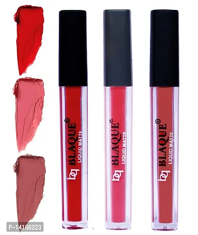 bq BLAQUE? Matte Liquid Lipstick Combo of 3 Lip Color 4ml each, Long Lasting  Waterproof - Red, Pinkish Peach, Brown-thumb0