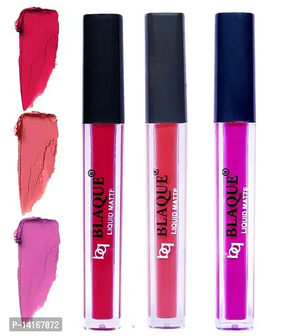 bq BLAQUE? Matte Liquid Lipstick Combo of 3 Lip Color 4ml each, Long Lasting  Waterproof - Ruby Red, Pinkish Peach, Swiss Light Magenta