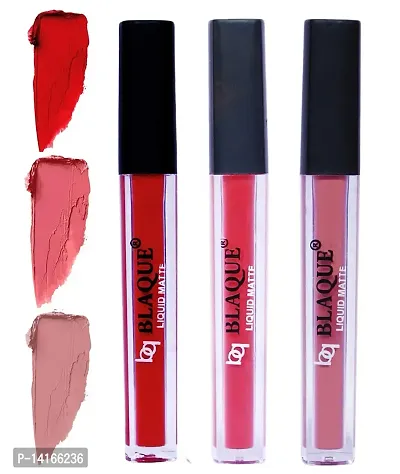 bq BLAQUE? Matte Liquid Lipstick Combo of 3 Lip Color 4ml each, Long Lasting  Waterproof - Red, Pinkish Peach, Light Nude Brown
