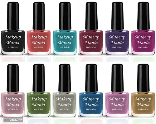 Makeup Mania New HD Shine Pastel Color Nail Polish Combo Set of 12 Pcs  Black, Pista Green, Nude, Pink-thumb0