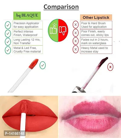 bq BLAQUE? Matte Liquid Lipstick Combo of 3 Lip Color 4ml each, Long Lasting  Waterproof - Ruby Red, Pinkish Peach, Brown-thumb2