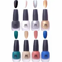 Premium Nail Polish Set - Combo of 8 Velvet Matte Nail Paint - Green, Blue, Nude, Peach, Black, White, Silver, Golden - 12 ml each bottle (MM# 15-21)-thumb1