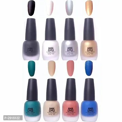 Premium Nail Polish Set - Combo of 8 Velvet Matte Nail Paint - Green, Blue, Nude, Peach, Black, White, Silver, Golden - 12 ml each bottle (MM# 15-21)-thumb2