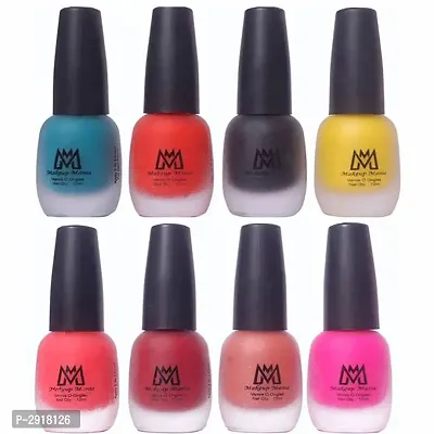 Premium Nail Polish Set - Combo of 8 Velvet Matte Nail Paint - Turquoise, Red, Black, Yellow, Peach, Maroon, Brown, Pink - 12 ml each bottle (MM# 16-20)-thumb0