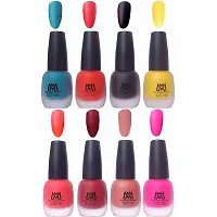 Premium Nail Polish Set - Combo of 8 Velvet Matte Nail Paint - Turquoise, Red, Black, Yellow, Peach, Maroon, Brown, Pink - 12 ml each bottle (MM# 16-20)-thumb1