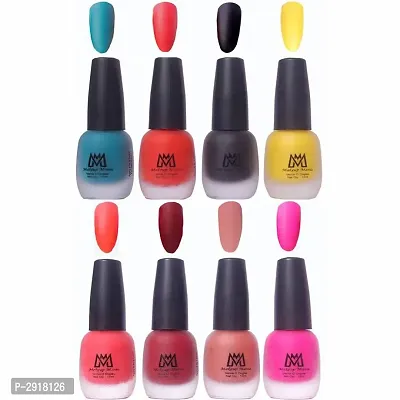 Premium Nail Polish Set - Combo of 8 Velvet Matte Nail Paint - Turquoise, Red, Black, Yellow, Peach, Maroon, Brown, Pink - 12 ml each bottle (MM# 16-20)-thumb2