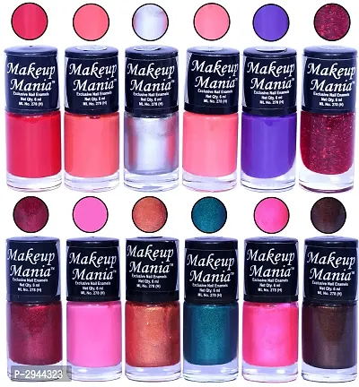 HD Colors Nail Polish Set Of 12 Pieces, Perfect Gift For Girls (Red, Pink, Silver, Blue, Copper, Green, Brown)