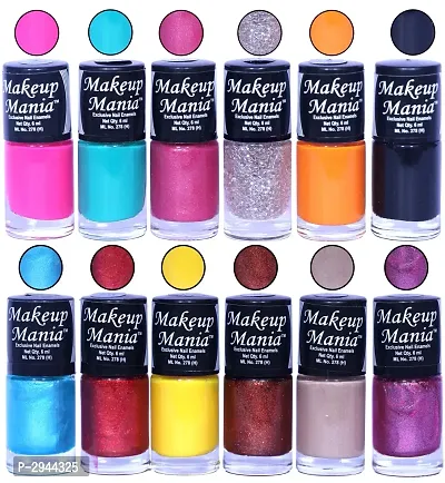 HD Colors Nail Polish Set Of 12 Pieces, Perfect Gift For Girls (Pink, Turquoise, Silver, Orange, Black, Blue, Yellow, Nude, Purple)