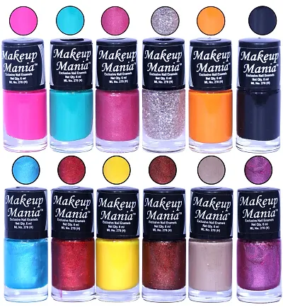 HD Colors Nail Polish Set Of 12 Pieces, Perfect Gift For Girls (Red, Pink, Silver, Blue, Copper, Green, Brown)