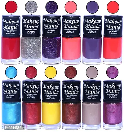 HD Colors Nail Polish Set Of 12 Pieces, Perfect Gift For Girls (Red, Silver Glitter, Blue Sparkle, Peach, Purple, Blue, Copper, Yellow, Nude)-thumb0