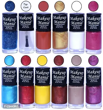 HD Colors Nail Polish Set Of 12 Pieces, Perfect Gift For Girls (Glitter, Top Coat, Red, Golden, White, Magenta, Light Blue, Copper, Yellow, Nude, Purple)