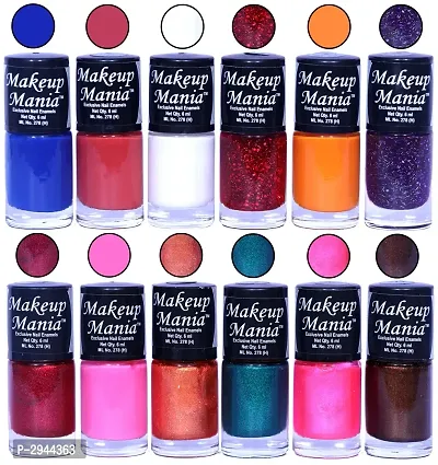 HD Colors Nail Polish Set Of 12 Pieces, Perfect Gift For Girls (Blue, White, Red Glitter, Orange, Blue Sparkle, Pink, Copper, Green, Brown)