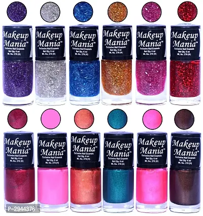 HD Colors Nail Polish Set Of 12 Pieces, Perfect Gift For Girls (Purple, Golden, Silver, Pink, Red, Green, Blue, Copper, Brown)-thumb0
