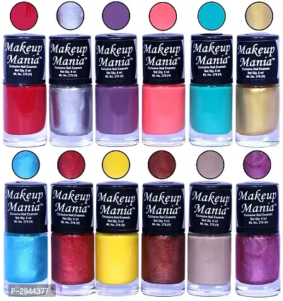 HD Colors Nail Polish Set Of 12 Pieces, Perfect Gift For Girls (Red, Silver, Purple, Carrot Pink, Turquoise, Golden, Light Blue, Bright Yellow, Brown, Dusky Nude, Purple Shimmer)