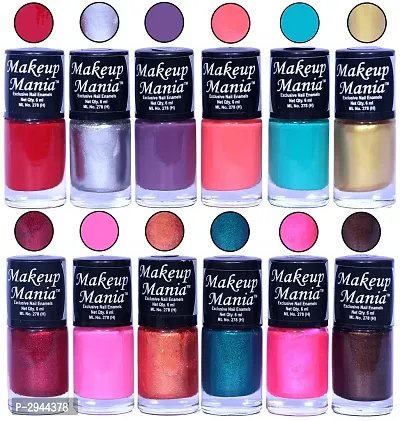 HD Colors Nail Polish Set Of 12 Pieces, Perfect Gift For Girls (Red, Silver, Purple, Carrot Pink, Turquoise, Golden, Light Pink, Copper, Green Shimmer, Brown Sparkle)-thumb0