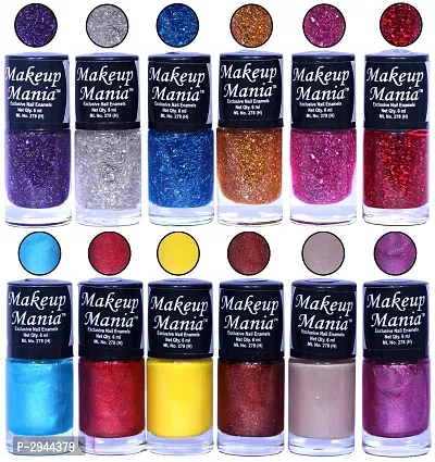 HD Colors Nail Polish Set Of 12 Pieces, Perfect Gift For Girls (Purple, Silver, Blue, Golden, Pink, Red Glitter, Dark Copper, Bright Yellow, Dusky Nude)-thumb0