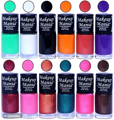 HD Colors Nail Polish Set Of 12 Pieces, Perfect Gift For Girls (Sea Green, White Base, Black, Orange, Coral Red, Blue, Pink, Copper, Bottle Green, Dark Brown Sparkle)