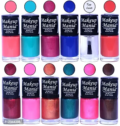 HD Colors Nail Polish Set Of 12 Pieces, Perfect Gift For Girls (Coral Pink, Turquoise, Light Magenta, Blue, Top Coat, Orange, Light Pink, Copper, Bottle Green, Dark Brown)-thumb0