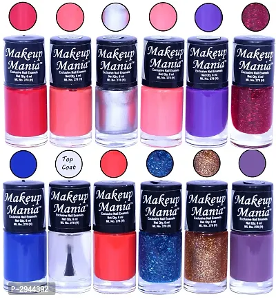 HD Colors Nail Polish Set Of 12 Pieces, Perfect Gift For Girls (Coral Red, Pinkish Peach, Silver, Blue, Red Glitter, Purple, Orange, Golden)-thumb0