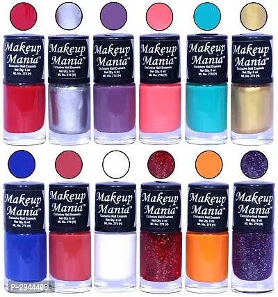 HD Colors Nail Polish Set Of 12 Pieces, Perfect Gift For Girls (Red, Silver, Purple, Coral Pink, Sea Green, Golden, Blue, Red, Milky White Base, Light Orange, Blue Sparkle)
