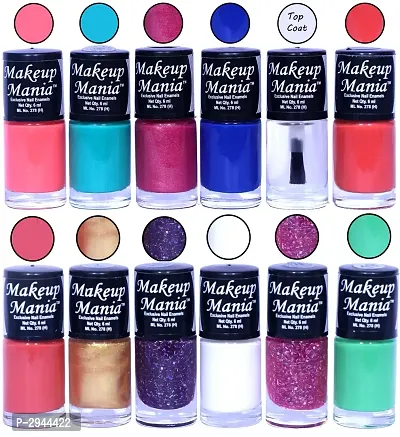 HD Colors Nail Polish Set Of 12 Pieces, Perfect Gift For Girls (Pink, Turquoise, Maroon Sparkle, Blue, Top Coat, Orange, Coral Pink, Golden, Blue, White Base, Sea Green)