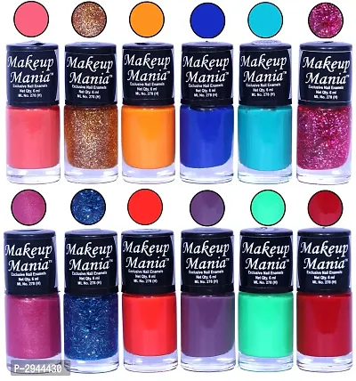 HD Colors Nail Polish Set Of 12 Pieces, Perfect Gift For Girls (Carrot Pink, Golden Zari, Light Orange, Blue, Turquoise, Pink Glitter, Orange, Purple, Green, Red)