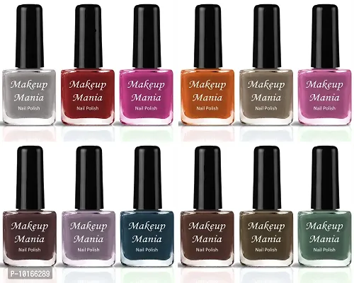 Makeup Mania Grand Shine Everlasting High Definition Nail Polish Combo Set of 12 Pcs  Silver, Red, Pink, Orange, Nude, Brown