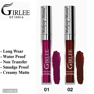 Makeup Mania Girlee Non Transfer Matte Liquid Lipstick (01 Dark Magenta, 02 Mahogany Maroon)-thumb2