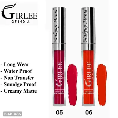 Makeup Mania Girlee Non Transfer Matte Liquid Lipstick (05 Deep Magenta, 06 Proper Orange)-thumb2