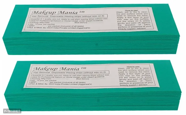 Makeup Mania 140 Pcs Large Waxing Strips, Non-Woven Hair Removal Plain Waxing Strips - Green 140 Pcs