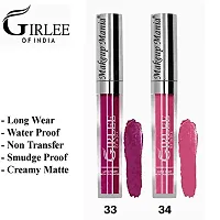 Makeup Mania Girlee Non Transfer Matte Liquid Lipstick (33 Magenta Purple, 34 Hairbow Pink)-thumb1