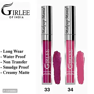 Makeup Mania Girlee Non Transfer Matte Liquid Lipstick (33 Magenta Purple, 34 Hairbow Pink)-thumb2