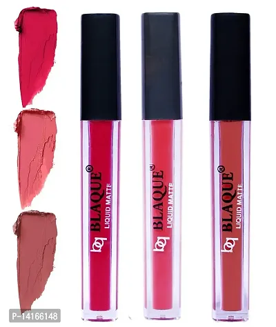 bq BLAQUE? Matte Liquid Lipstick Combo of 3 Lip Color 4ml each, Long Lasting  Waterproof - Ruby Red, Pinkish Peach, Brown-thumb0