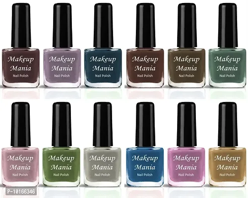 Makeup Mania Non Toxic Ultra Lasting Super Glow Nail Polish Set of 12 Pcs  Pink, Green, Grey, Blue, Brown, Green