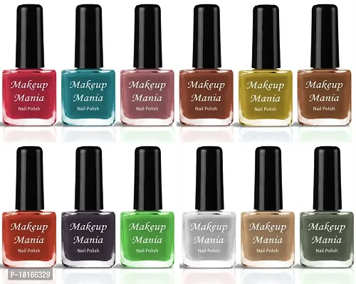 Makeup Mania New HD Shine Pastel Color Nail Polish Combo Set of 12 Pcs  Nude, Light Green, Dark Purple, Red, Mauve, Yellow, Nude