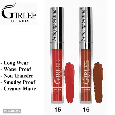 Makeup Mania Girlee Non Transfer Matte Liquid Lipstick (15 Orangish Peach, 16 Cofee)-thumb2